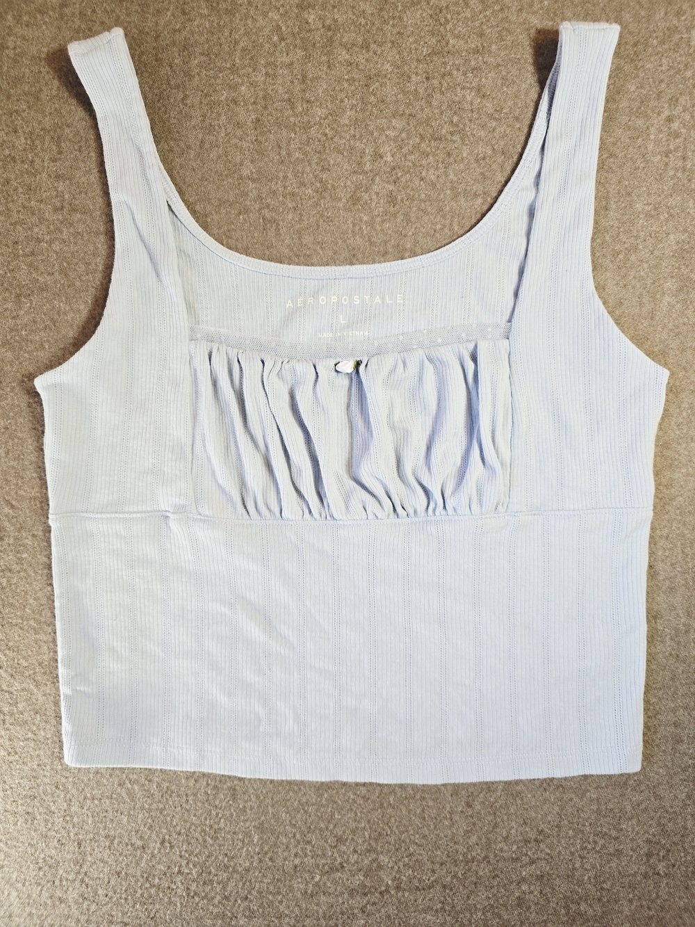 Aeropostale Light Blue Ribbed Cropped Square Neck Tank Women's LG